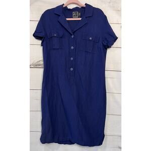 Lennie LNY New York Size 12 Blue Linen Dress Short Sleeves Preppy
